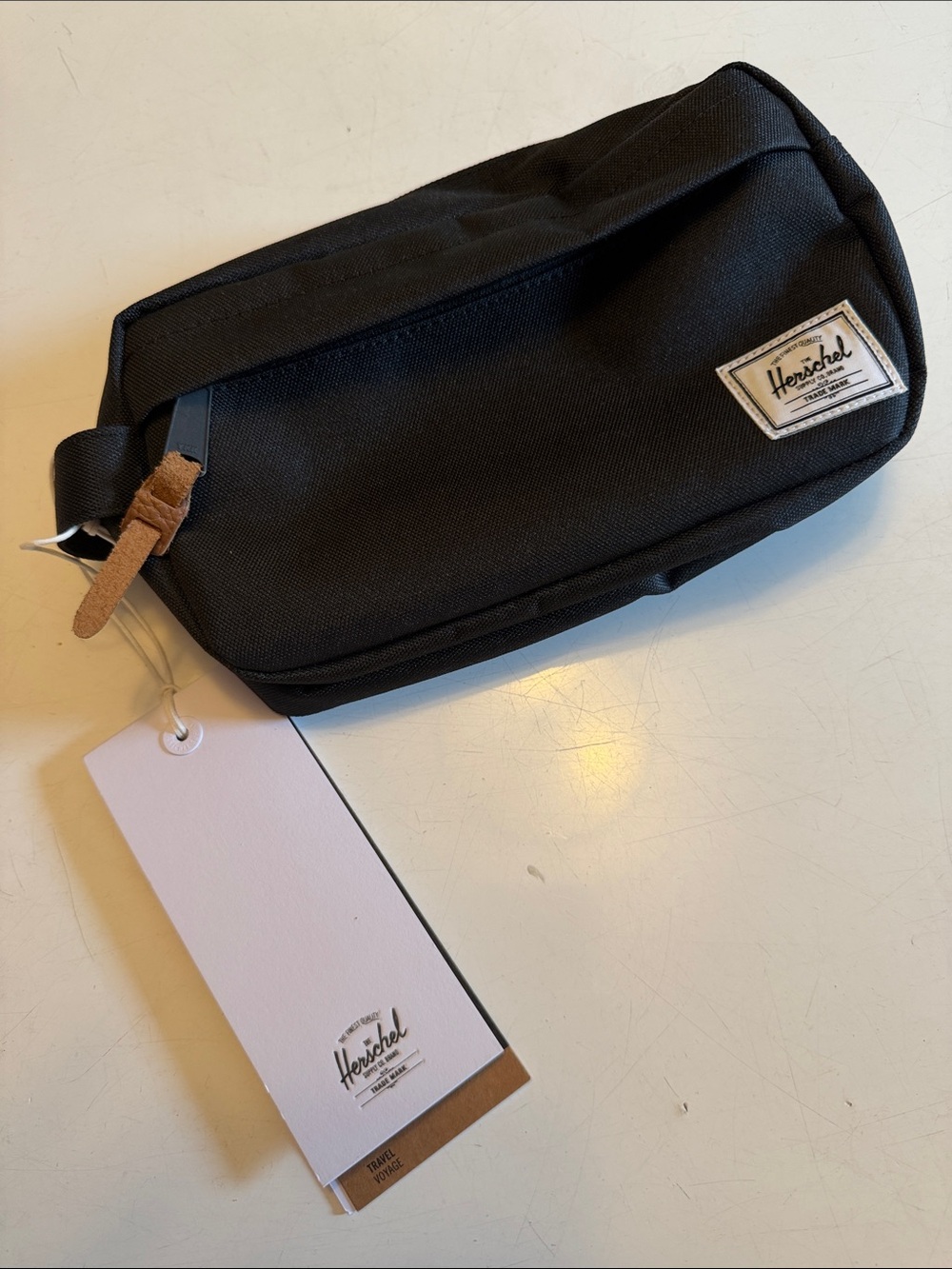 Herschel Supply Company Black Toiletry Dopp Kit with Leather Pull